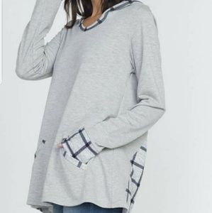 Grey plaid hooded top